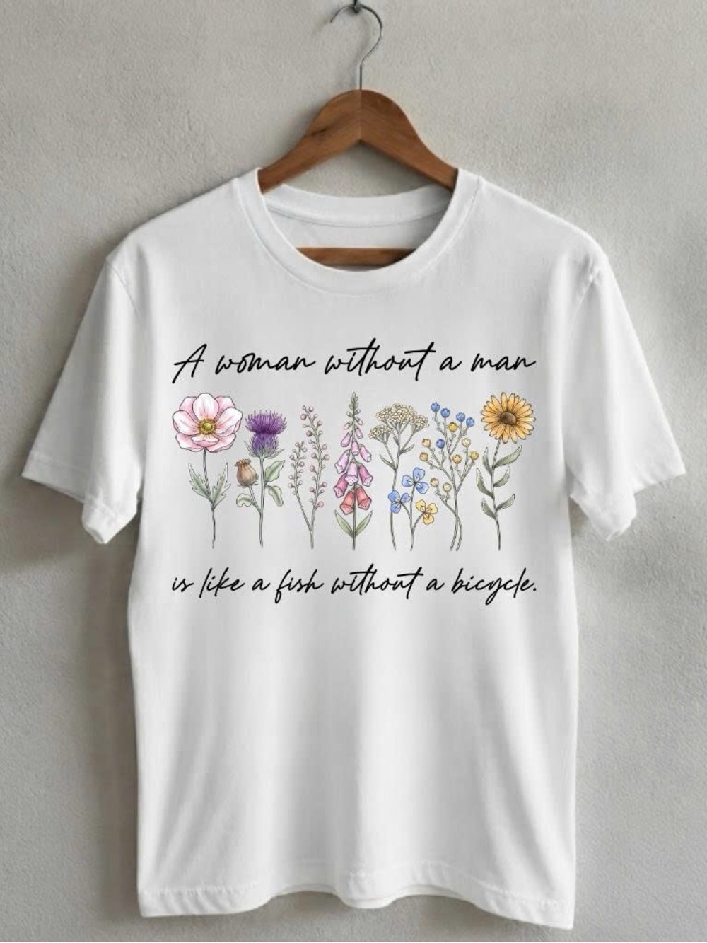 Gildan Shirt Gloria Steinem Floral Quote Graphic Tee - White